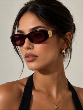 Rare Vintage - Chanel Acetate Rectangular Sunglasses in Burgundy - quilted-5014